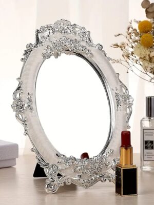 Vintage Rose Embossed Metal Countertop Vanity Makeup Mirror - Perfect for Home, Bedroom, Dressers, Living Room & Bathroom