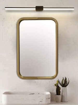 1pc Bathroom Wall Mounted Mirror With Golden Metal Frame, Rounded Rectangular Dressing Mirror, 15.75 "x 18.9", Gold