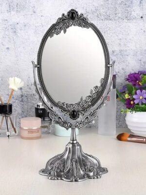 Vintage Swivel Double Sided Makeup Mirror - Metal Tabletop Antique Decorative Cosmetic Mirror with Frame & Stand - Perfect for Bathroom & Bedroom!